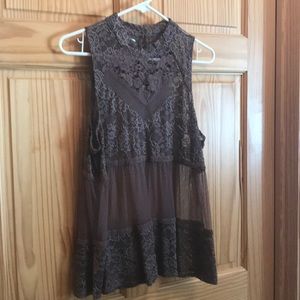 Maurices sleeveless sheer lace high-neck blouse